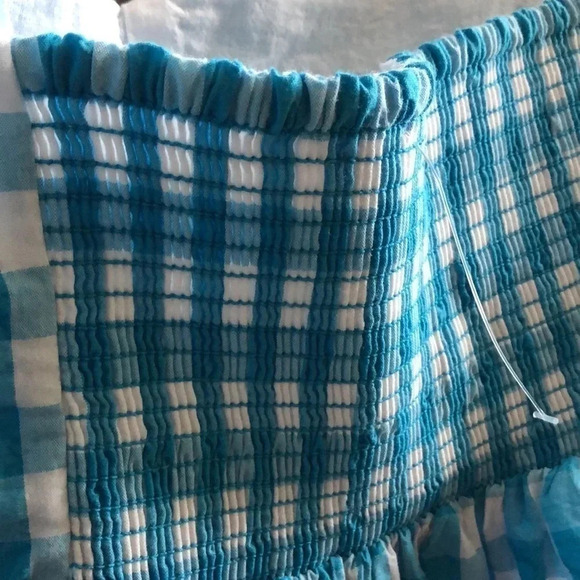 Lilly Pulitzer Sarafina Short Sleeve turquoise gingham top puff sleeve Sz 12 New - Picture 10 of 11